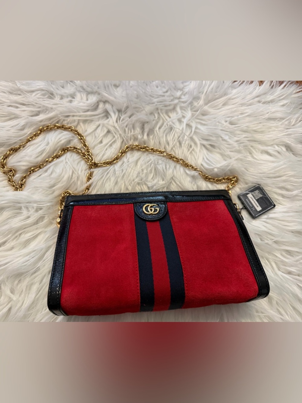 GG Ophidia Chain Shoulder Bag Suede Medium